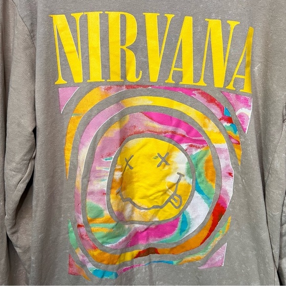 Nirvana Oversized Cream & Rainbow Tie Dye Sweatshirt Unisex Crew Neck Size Small - Picture 6 of 11